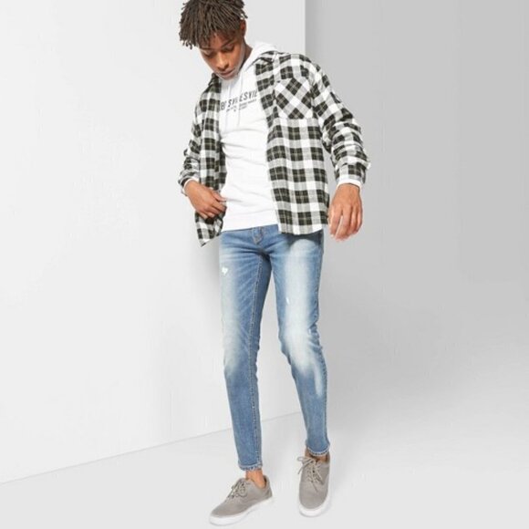 Mens Skinny Fit Mid-Rise Destructured Jeans - Picture 1 of 7